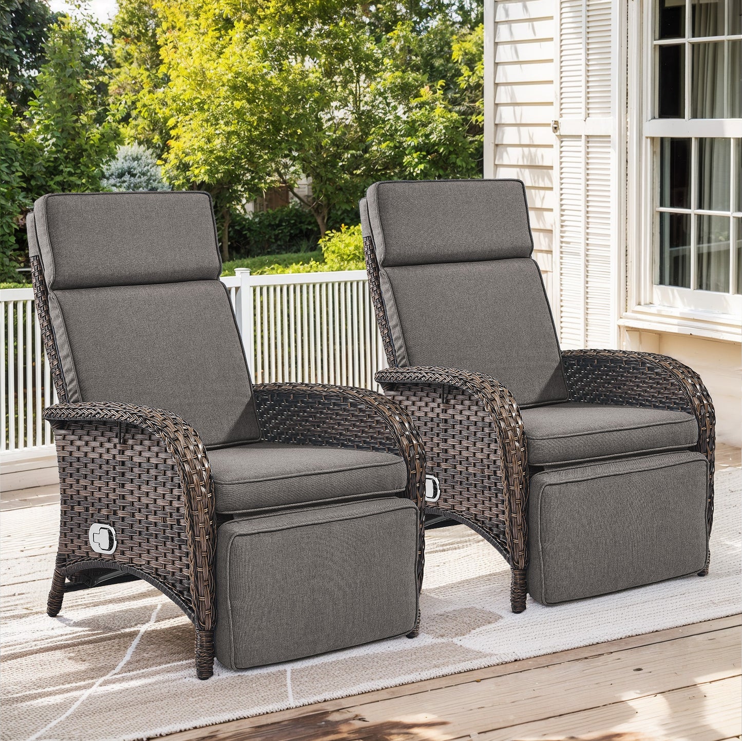 108°→155° Adjustable Chaise Lounge Set (2-Piece) - All-Weather PE Wicker & Steel Frame Reclining Outdoor Daybed | NDS Series