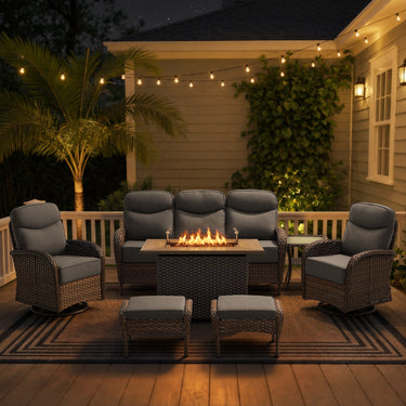 Premium 7-Piece Wicker Patio Set with Rattan Fire Pit Table – High-Back Seating for Garden Relaxation, ND Series - Belord