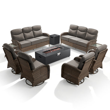Grand 9-Piece Patio Furniture Collection with Split Fire Pit Table – Designed for Large Outdoor Spaces, ND Series - Belord