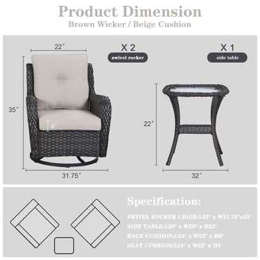 Save 60% - Swivel Glider Chairs Set with Side Table, NTC Series - Belord