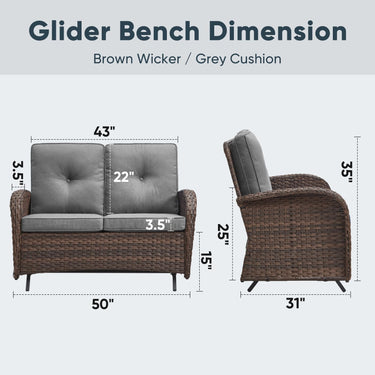 Outdoor Wicker Glider Loveseat, NDS Series - Belord