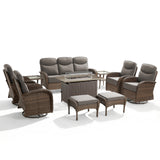 Elegant 10-Piece Rattan Patio Set with Wicker Fire Pit Table – Designed for Cozy Summer Nights, ND Series - Belord