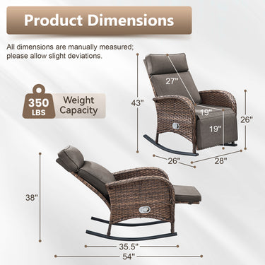 Premium 4-Piece Wicker Rocking Recliner Chair Set with Adjustable Backrest & Footrest, Cushioned PE Rattan Patio Lounge Chairs, NDS Series - Belord