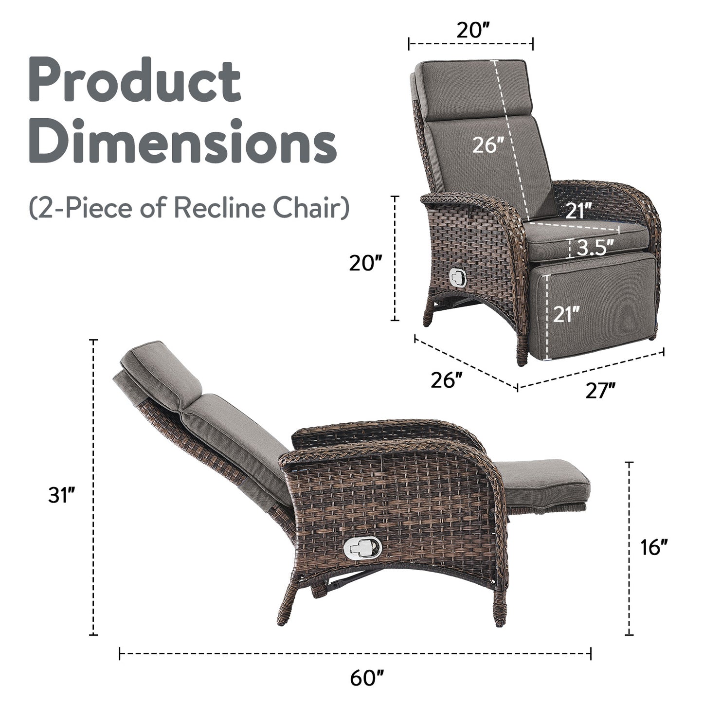 108°→155° Adjustable Chaise Lounge Set (2-Piece) - All-Weather PE Wicker & Steel Frame Reclining Outdoor Daybed | NDS Series