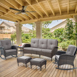 Patio Conversation Set 6-Piece with Sofa, Rocking Chairs, Side Table, and Ottoman, NDS Series - Belord