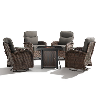 Luxury 7-Piece Outdoor Swivel Chair Set with Square Metal Fire Pit Table – Heavy-Duty Comfort for Deck Living, ND Series - Belord