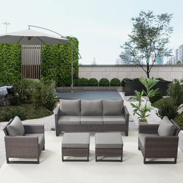 Patio Conversation Set 5-Piece with Sofa, Patio Chairs, and Ottoman, GRS Series - Belord