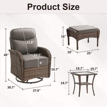 Premium 10-Piece Swivel Chair Patio Set – Deep 6" Cushions & Ottomans for Flexible Outdoor Lounging, ND Series - Belord