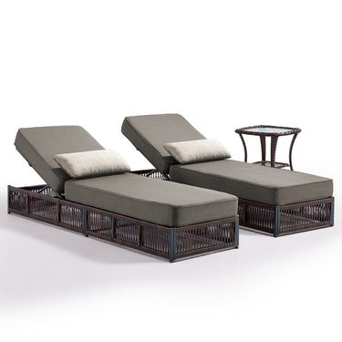 3-Piece Ultimate Comfort Lounge Set – 2 Adjustable 76.8" Chaise Lounges with 5-Inch Cushions + Side Table, NTC Series - Belord