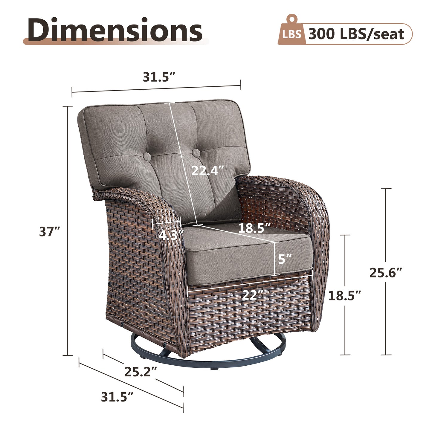 Swivel Glider Chairs (Set of 4) – Wide T-Back Design & 5" Thick Cushions, T Series
