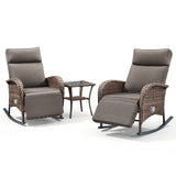 Luxury 3-Piece Adjustable Rocking Set - PE Wicker Recliners with Side Tables, NDS Series - Belord