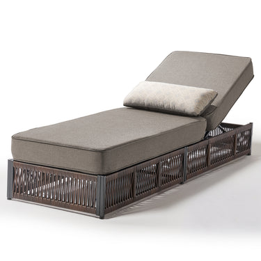 Belord 1-piece luxury rattan chaise lounge with grey cushion, brown wicker, 6-position recline, perfect for patio furniture.