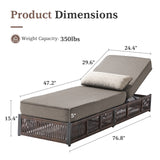 Set of 2 Belord luxury patio chaise lounges with brown wicker frames, grey cushions, and reclining backs for poolside relaxation.