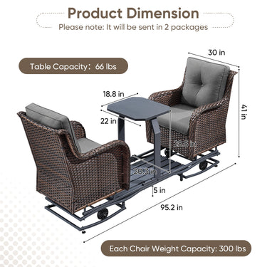Belord 2-Person Outdoor Wicker Glider Loveseat with Integrated Side Table & Cushioned Seats, NTC Series - Belord