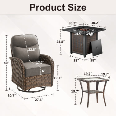 Luxury 7-Piece Outdoor Swivel Chair Set with Square Metal Fire Pit Table – Heavy-Duty Comfort for Deck Living, ND Series - Belord