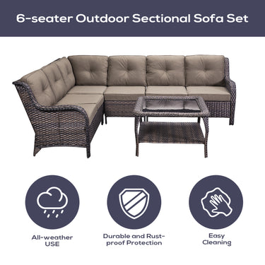 Save 50% - 7-Piece L-Shaped Patio Sectional Sofa Set + Wicker Coffee Table, NTC Series - Belord