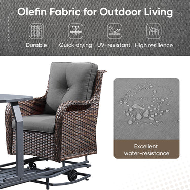 Belord 2-Person Outdoor Wicker Glider Loveseat with Integrated Side Table & Cushioned Seats, NTC Series - Belord