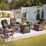 Luxury 7-Piece Outdoor Swivel Chair Set with Square Metal Fire Pit Table – Heavy-Duty Comfort for Deck Living, ND Series - Belord