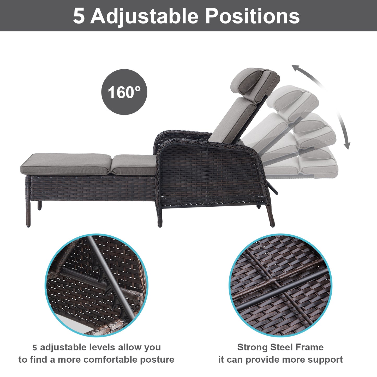 3-Piece Outdoor Wicker Lounge Set – 2 Adjustable 75" Chaise Lounges + Side Table, All-Weather Rattan, NTC Series