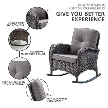 Wicker Rocking Chairs Set with Side Table, NDS Series - Belord