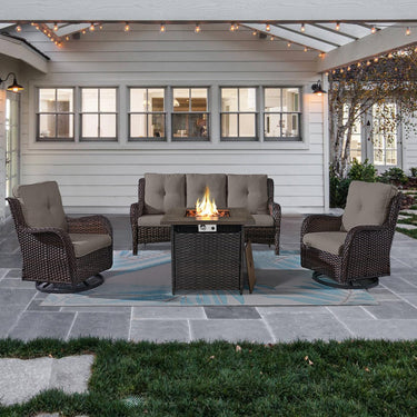 Fire Pit Table Set with Swivel Glider Chairs and Sofa, NTC Series - Belord