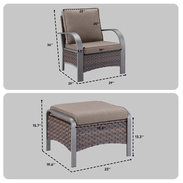 Patio Conversation Set 4-Piece with 2 Patio Chairs, 2 Ottoman, HW Series - Belord