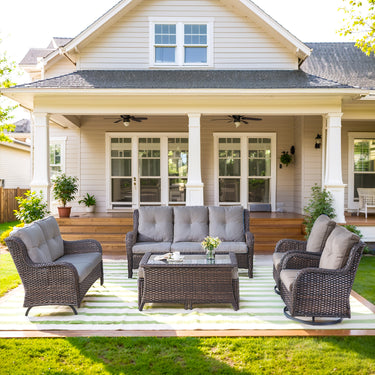 Patio Conversation Set 7-Piece with Sofa, Glider Loveseat, Swivel Glider Chairs, Ottoman and Coffee Table, NTC Series - Belord