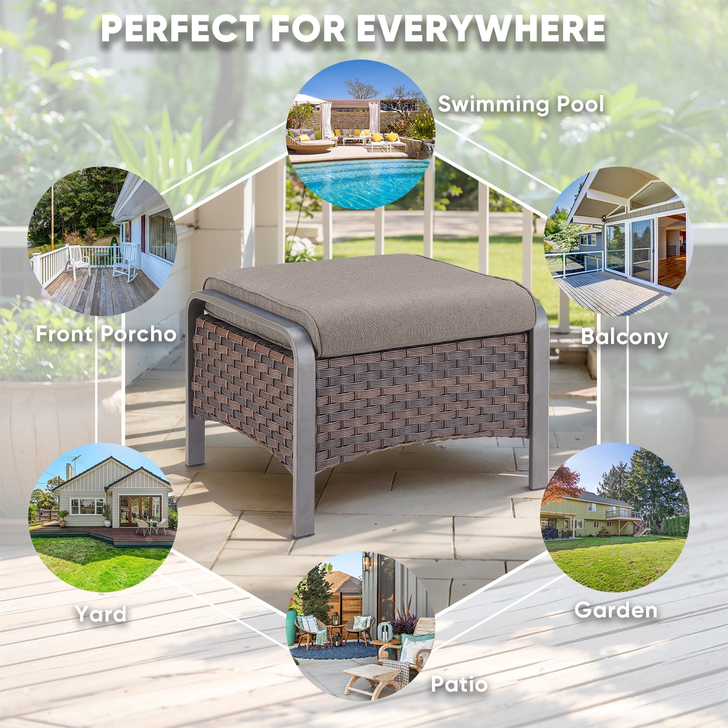 Patio Conversation Set 7-Piece with 1 Sofa, 2 Swivel Glider Chairs, 2 Patio Chairs, 2 Ottoman, HW Series