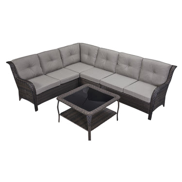 Save 50% - 7-Piece L-Shaped Patio Sectional Sofa Set + Wicker Coffee Table, NTC Series - Belord
