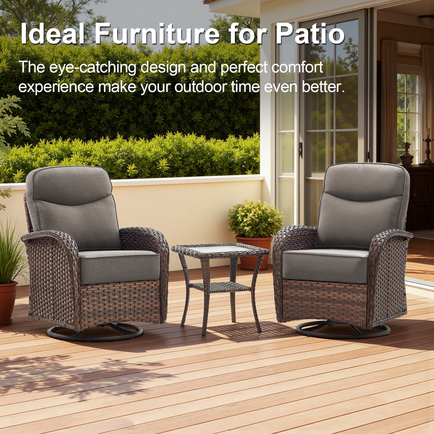 Luxury 6-Piece Swivel Patio Chair Set – High-Back Support, 6" Cushions & Side Tables for Backyard Entertaining, ND Series - Belord