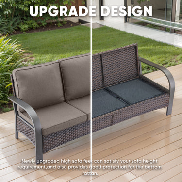 Patio Conversation Set 7-Piece with 1 Sofa, 2 Swivel Glider Chairs, 2 Patio Chairs, 2 Ottoman, HW Series - Belord