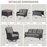 Patio Conversation Set 7-Piece with Sofa, Glider Loveseat, Swivel Glider Chairs, Ottoman and Coffee Table, NTC Series - Belord