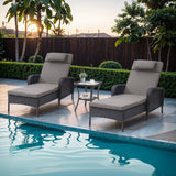 3-Piece Outdoor Wicker Lounge Set – 2 Adjustable 75" Chaise Lounges + Side Table, All-Weather Rattan, NTC Series - Belord