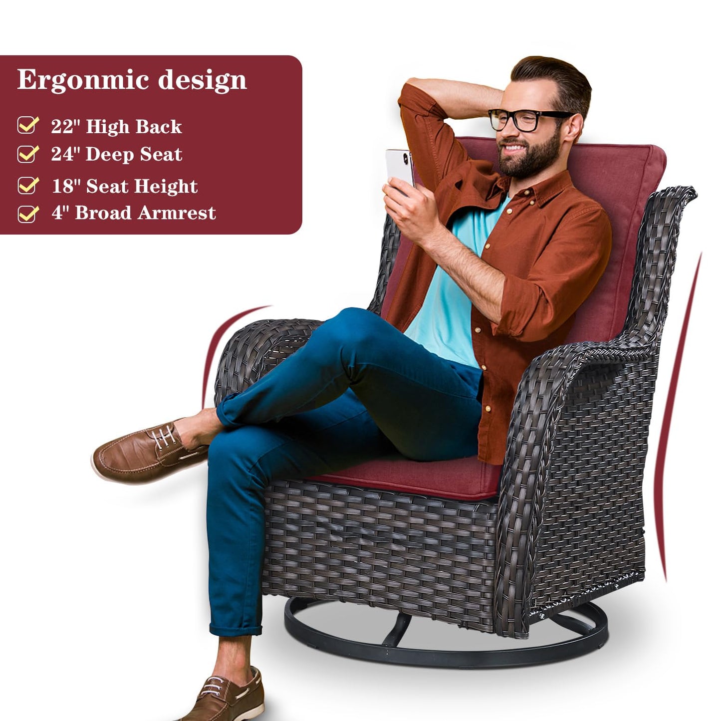 Patio Conversation Set 6-Piece with Sofa, 2-Swivel Glider Chairs, Coffee Table, and 2-Ottoman, NTC Series - B2B Wholesale