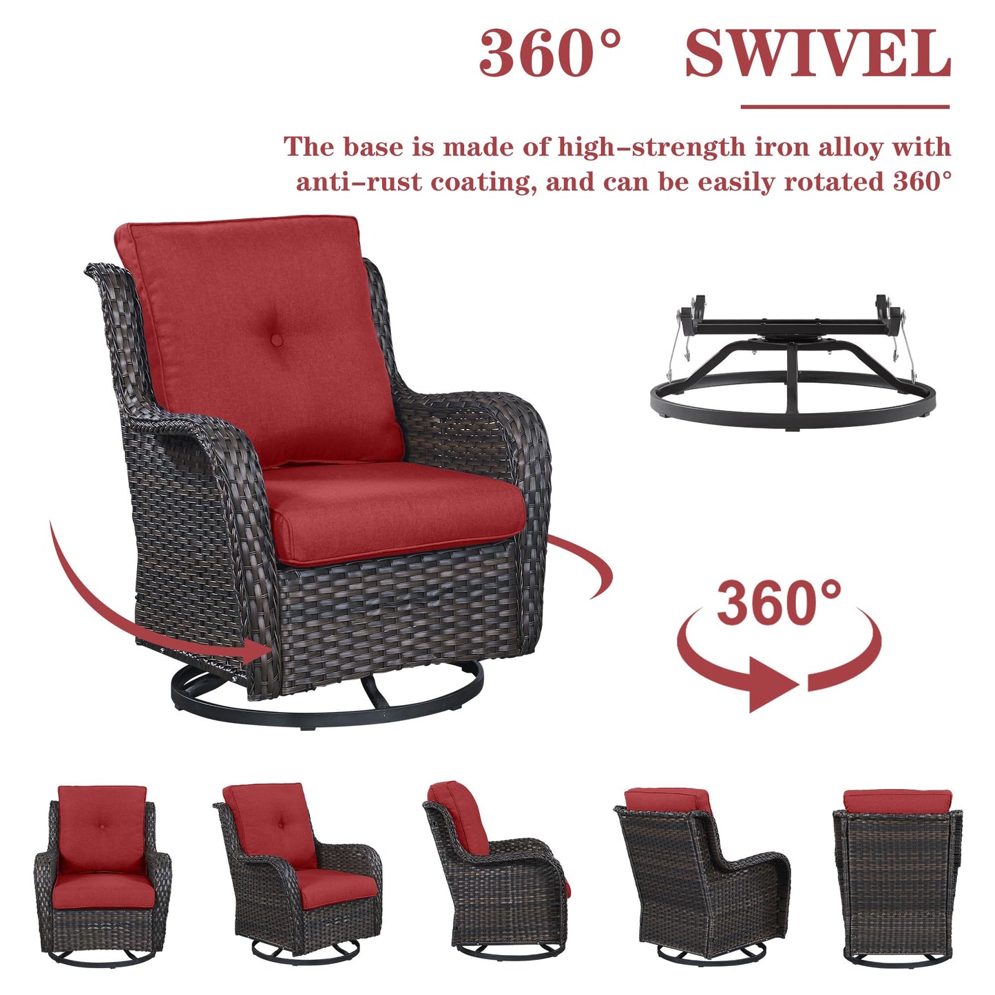 Patio Conversation Set 6-Piece with Sofa, 2-Swivel Glider Chairs, Coffee Table, and 2-Ottoman, NTC Series - B2B Wholesale