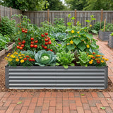 Dark gray Belord galvanized raised garden bed, 8x4x2 ft outdoor metal planter with 479-gallon soil capacity for gardening.
