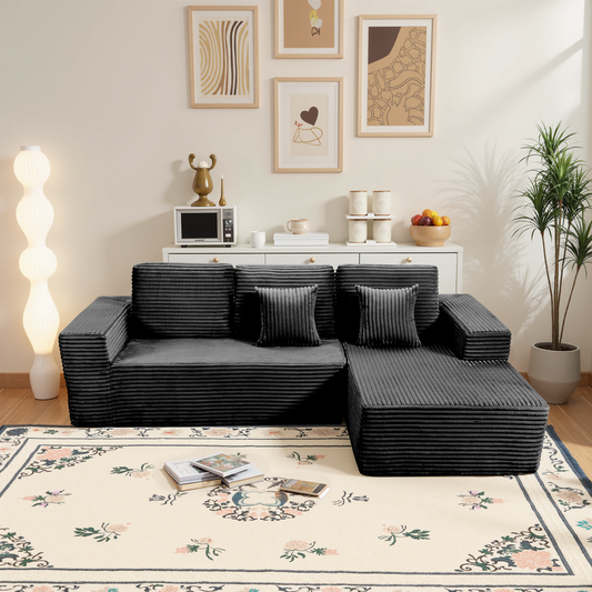 Save 50% - 108" Modular Cloud Sectional Sofa with L-Shape Chaise - Plush Corduroy Upholstery & 30D High-Density Foam, No Assembly Deep Seat Couch for Living Room & Bedroom
