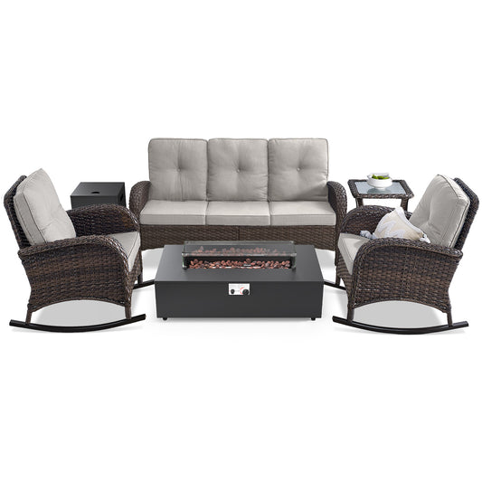 NDS Series Includes 3-Seater Sofa, 2 Rocking Chairs, Side Table & Separate Fire Pit for Cozy Outdoor Gatherings