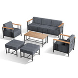 Belord 6-piece patio conversation set with sofa, swivel chairs, and ottomans from the BINGLI Series, outdoor furniture for relaxing.