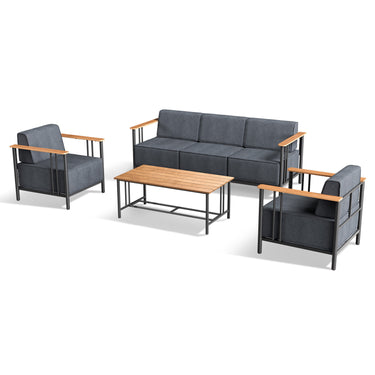 Belord 4-piece patio conversation set with sofa, two chairs, and coffee table from the BINGLI Series, ideal for outdoor seating.