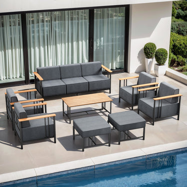 Belord 8-piece outdoor patio furniture set with thick cushions from the BINGLI Series, includes sofa, chairs, and table.
