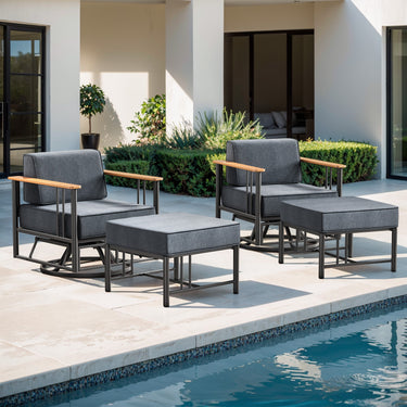 Belord 4-piece patio set with two swivel chairs and two ottomans from the BINGLI Series, outdoor furniture for seating and relaxation.