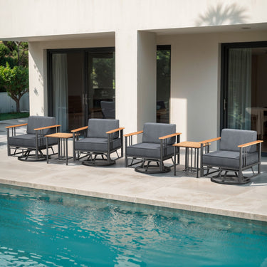 Belord 6-piece patio set with four swivel chairs and two side tables from the BINGLI Series, ideal for outdoor conversation.