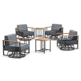Belord 6-piece patio conversation set with four swivel chairs and two side tables from the BINGLI series, outdoor furniture.