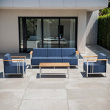 Belord 4-piece patio conversation set with sofa, two chairs, and coffee table from the BINGLI Series, featuring white cushions and modern design.