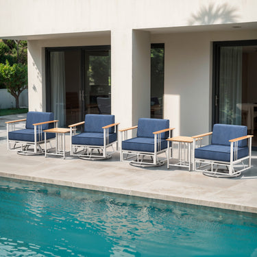 Belord 6-piece patio set with four swivel chairs and two side tables from the BINGLI Series, ideal for outdoor conversation.