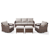 Belord 5-piece patio sofa set with swivel chairs and ottomans from the BBR Series, featuring cushioned seats and stylish outdoor design.