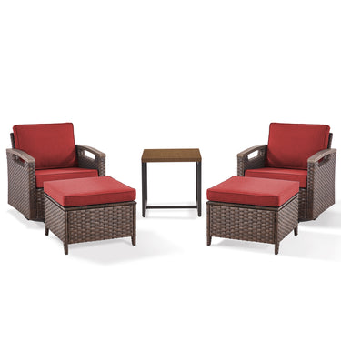 Belord 5-piece patio set with two chairs, two ottomans, and a table, part of the BBR Series, outdoor furniture for seating and relaxation.