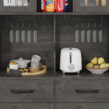 Save 50% - Modern Kitchen Pantry Cabinet with Power Outlet & Wine Glass Rack, Freestanding Hutch with Microwave Stand and Adjustable Shelves - Belord
