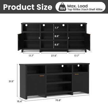 Modern farmhouse TV stand for 75-inch TVs by Belord, mid-century style media console with integrated LED lights.